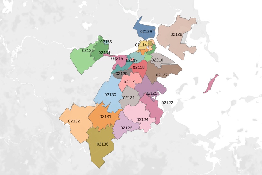 Boston Massachusetts Zip Code Map